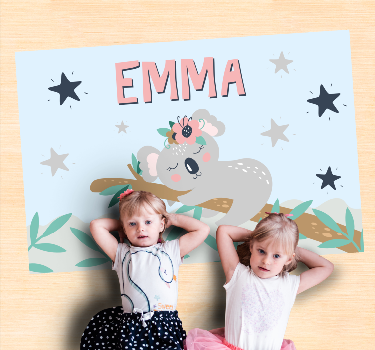 Βινυλιακό χαλί με όνομα νύχτα με κοάλα και αστέρια - TenStickers