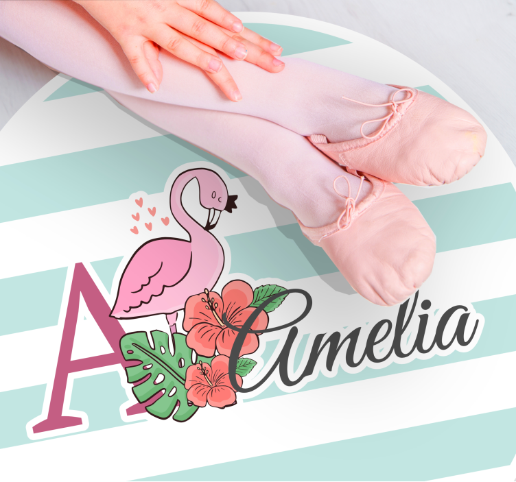 Βινυλιακό χαλί με όνομα στολισμός με φλαμίνγκο - TenStickers