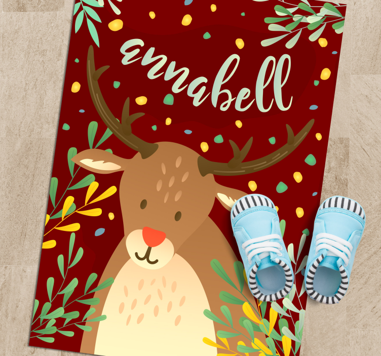 xριστουγεννιάτικο χαλί βινυλίου τάρανδος με όνομα - TenStickers