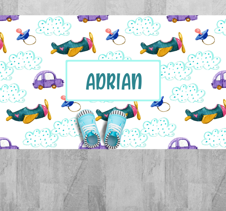 Βινυλιακό χαλί με όνομα ιδιότροπο θέμα αεροπλάνου - TenStickers