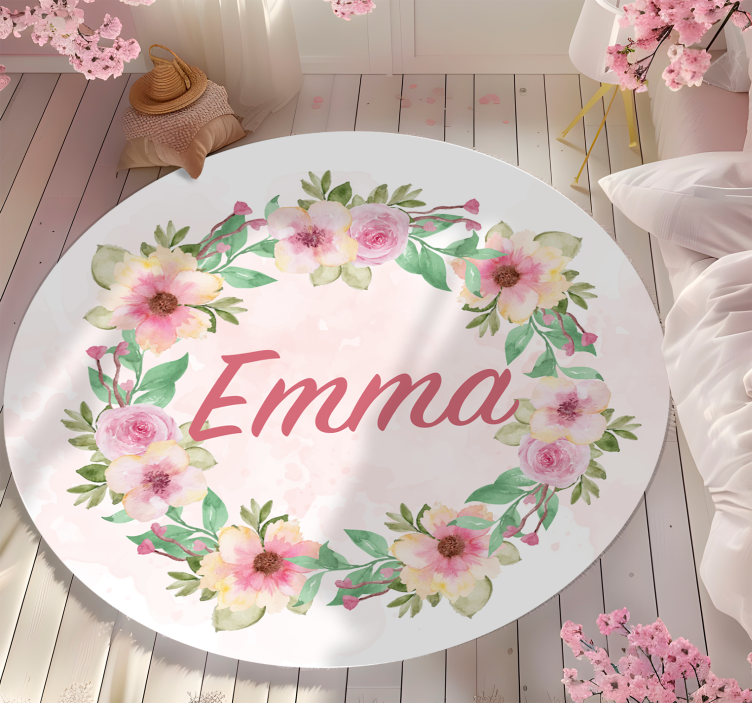xαλί βινυλίου με ανάγλυφο όνομα στέμμα από λουλούδια - TenStickers