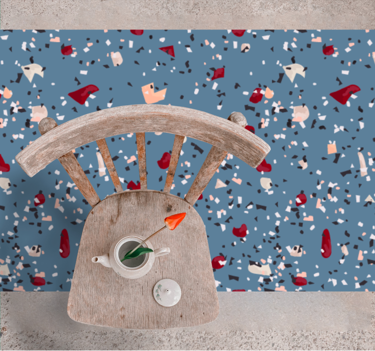 σκούρο μπλε χαλί σαλονιού με μοτίβο terrazzo - TenStickers