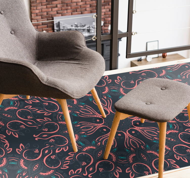 σκούρο λουλουδάτο χαλί μάνταλα βινυλίου - TenStickers