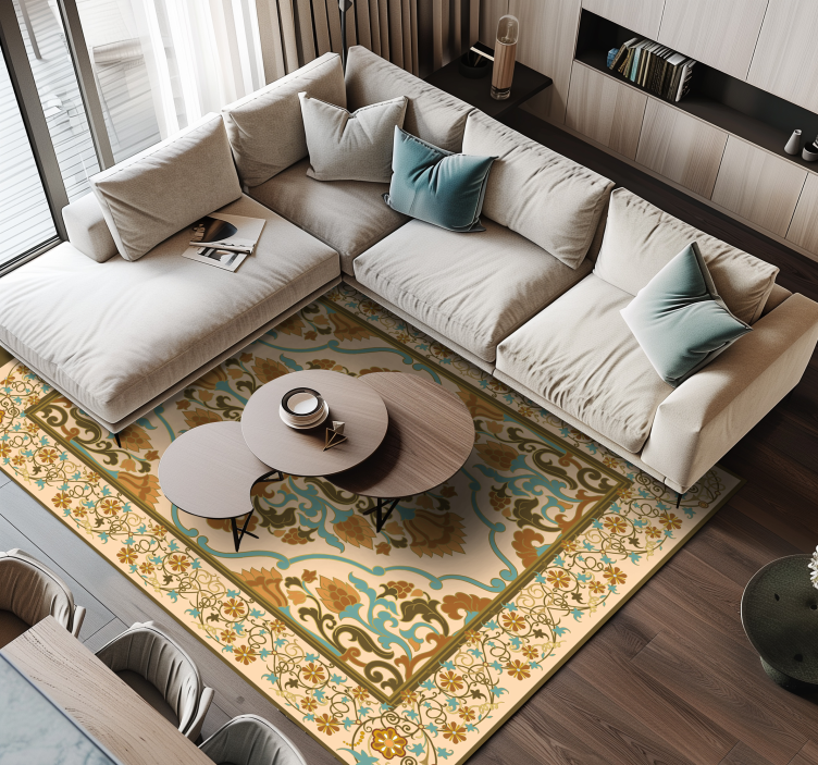 Βινυλιακό χαλί τραπεζαρίας μπεζ σχέδιο μάνταλα - TenStickers