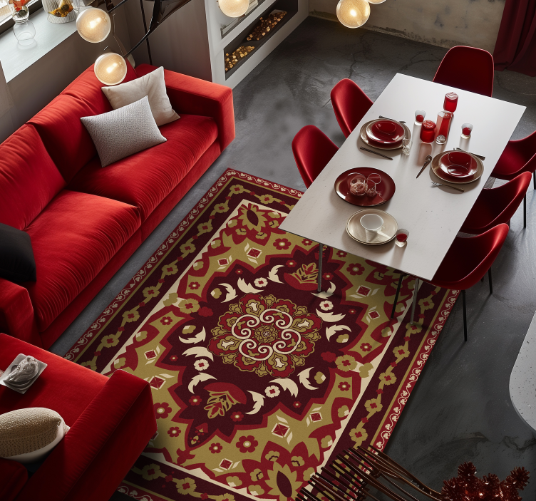 Βινυλιακό χαλί τραπεζαρίας floral γεωμετρικό vintage σχέδιο - TenStickers