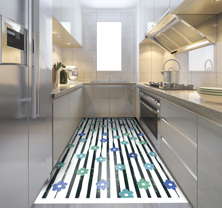 αρκετά χαλί από ριγέ βινύλιο με λουλούδια - TenStickers