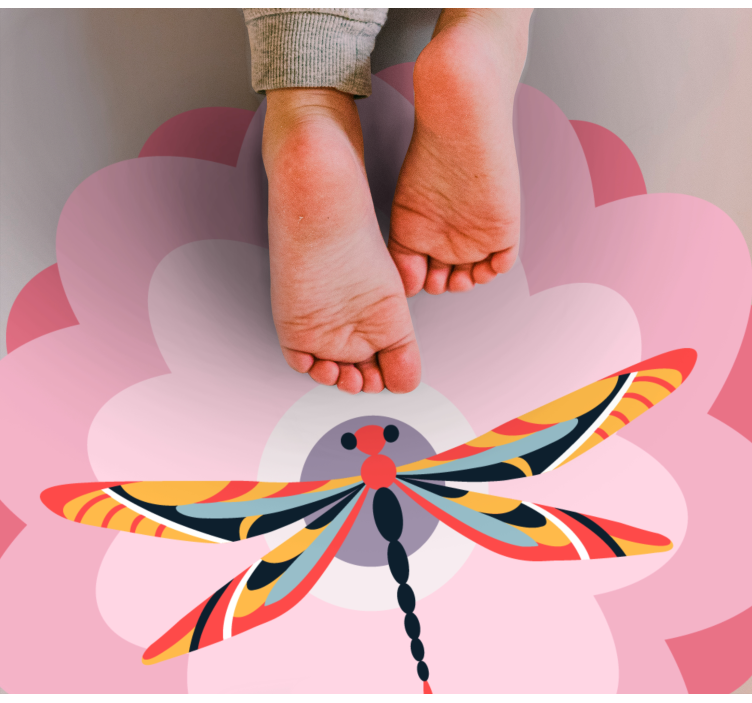 xαλί βινυλίου με λουλούδια πολύχρωμη λιβελλούλη στο κέντρο - TenStickers