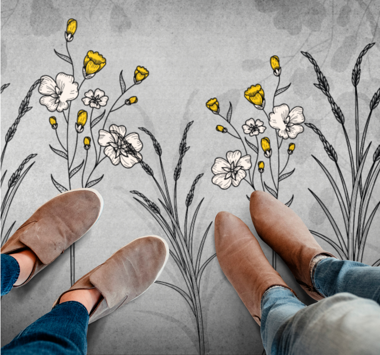 xαλί βινυλίου με λουλούδια floral σκίτσο λεπτομέρεια - TenStickers