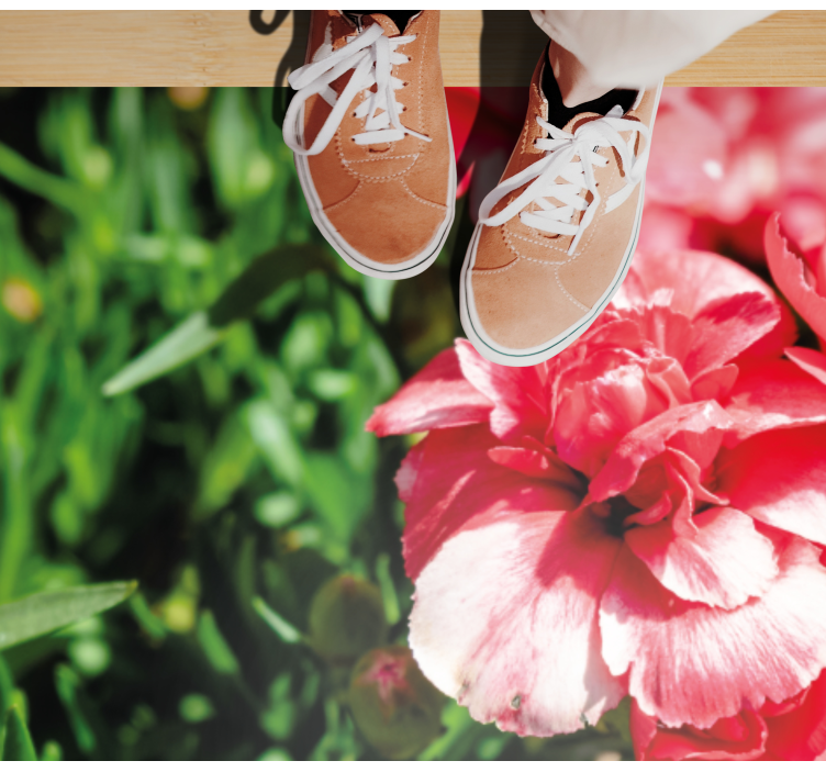 xαλί βινυλίου με λουλούδια ροζ άνθη και γρασίδι - TenStickers