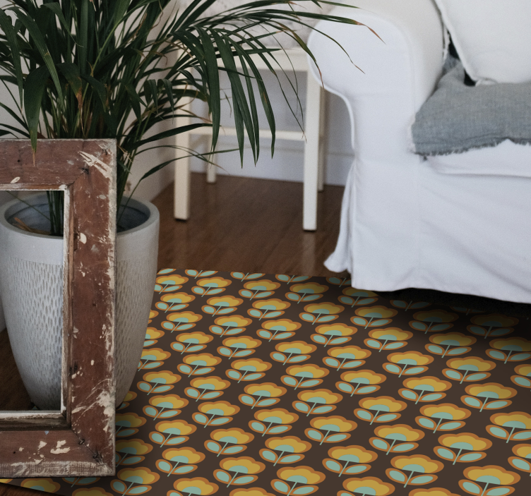 xαλί βινυλίου με λουλούδια vintage καφέ σχέδιο - TenStickers