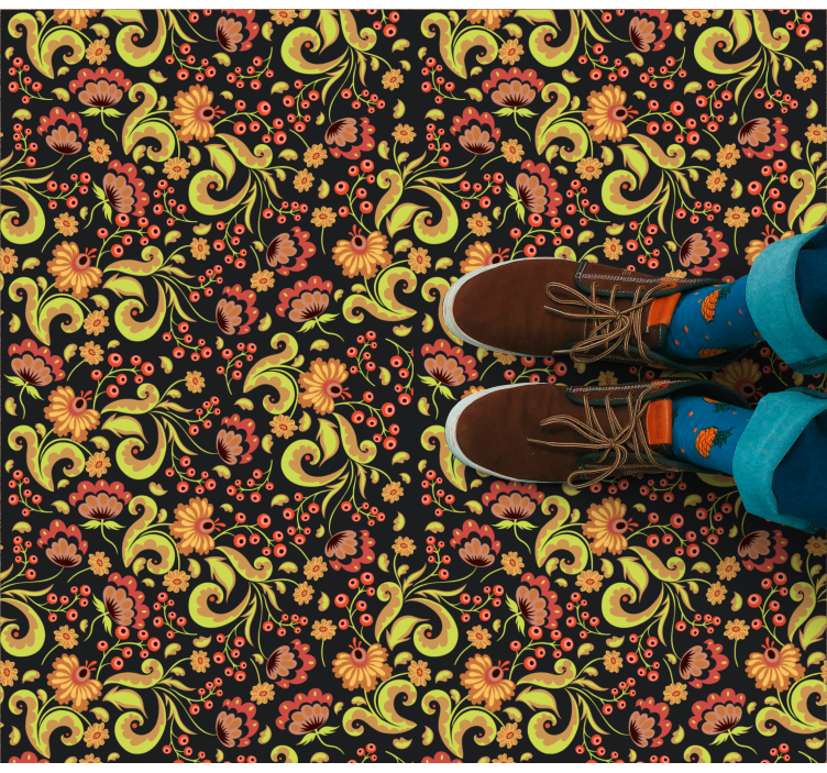 λουλουδάτο χαλί κίτρινο και κόκκινο ρωσικό στιλ - TenStickers