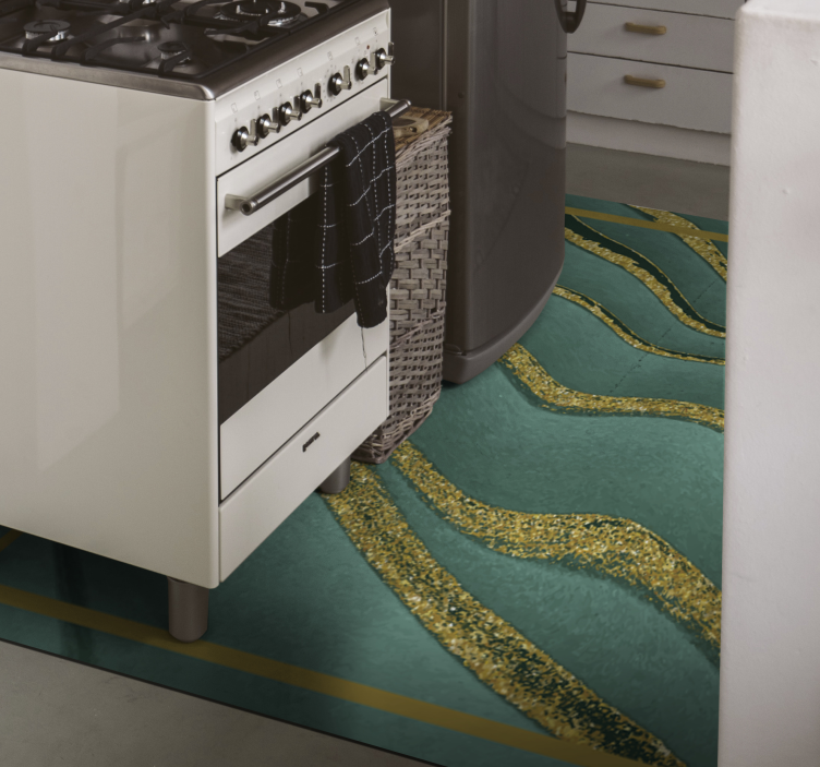 πράσινο και χρυσό μαρμάρινο ελαστικό χαλί - TenStickers