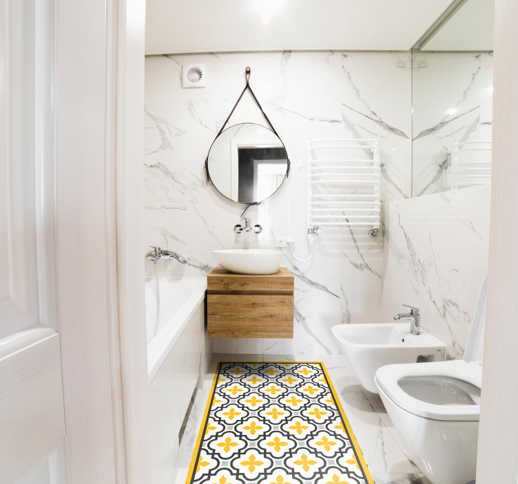 γκρι και κίτρινα λουλούδια μοκέτα κεραμίδι μοτίβο - TenStickers