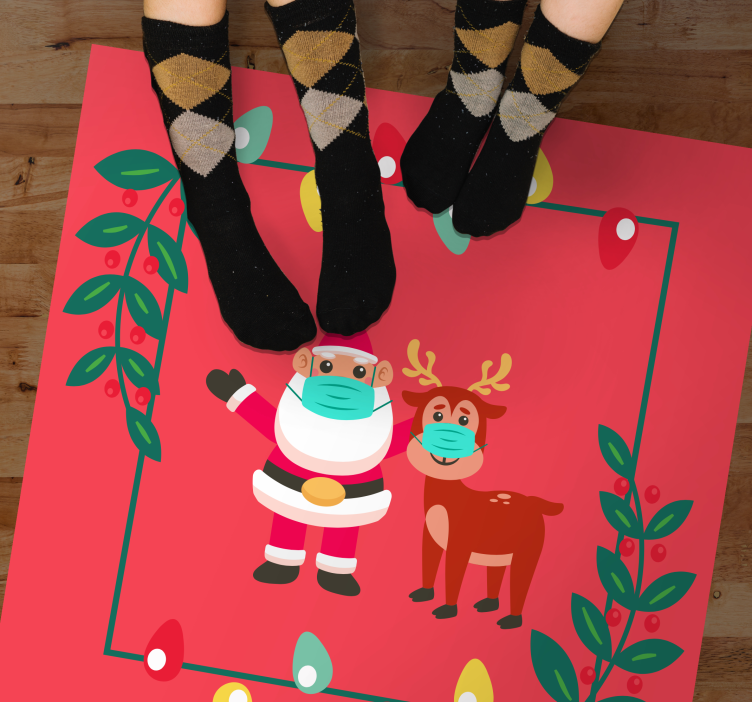 xριστουγεννιάτικο χαλί βινυλίου γούρι Άγιου Βασίλη με μάσκα - TenStickers