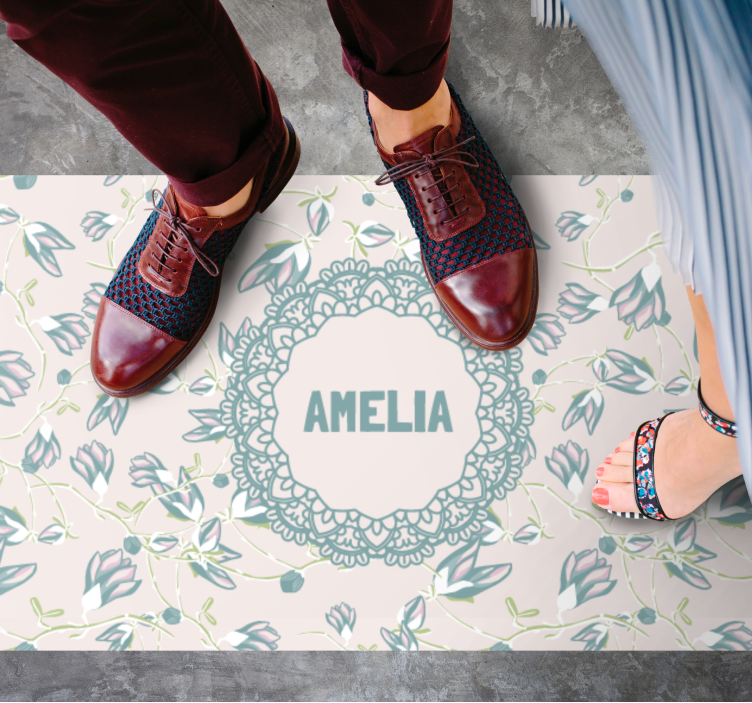 Χειροποίητα φύλλα και λουλούδια εξατομικευμένο χαλάκι - TenStickers