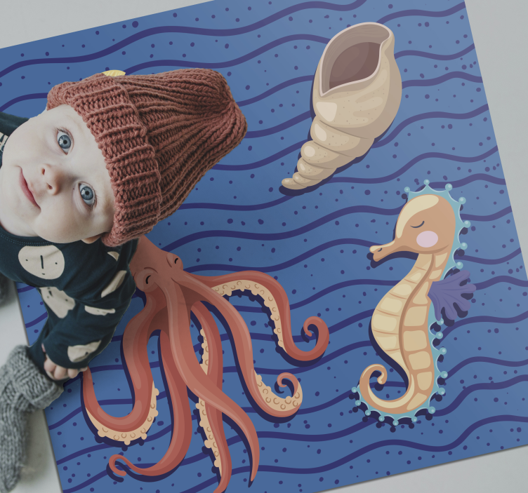 παιδικό χαλί δαπέδου χρόνος παιχνιδιού με ζώα του ωκεανού - TenStickers