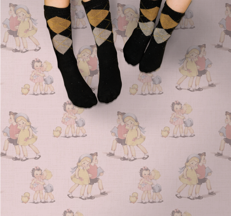 παιδικό χαλί δαπέδου ρετρό παιχνιδιάρικοι φίλοι - TenStickers