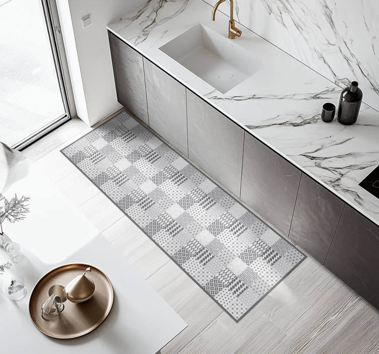 χαλιά κουζίνασ γεωμετρικό εφέ πλακιδίων - TenStickers