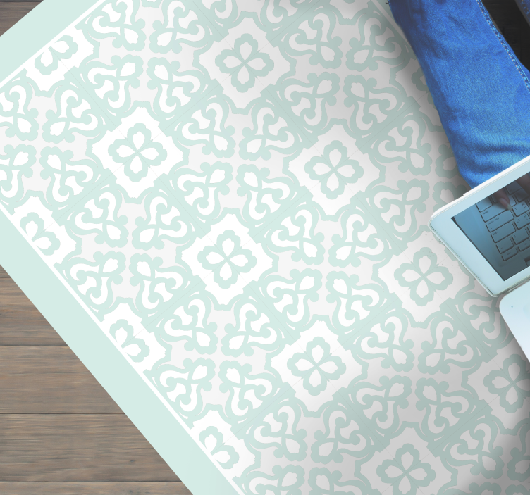 ελαφρύ χαλί κεραμιδιών με λουλούδια με γαλαζοπράσινα μοτίβα - TenStickers