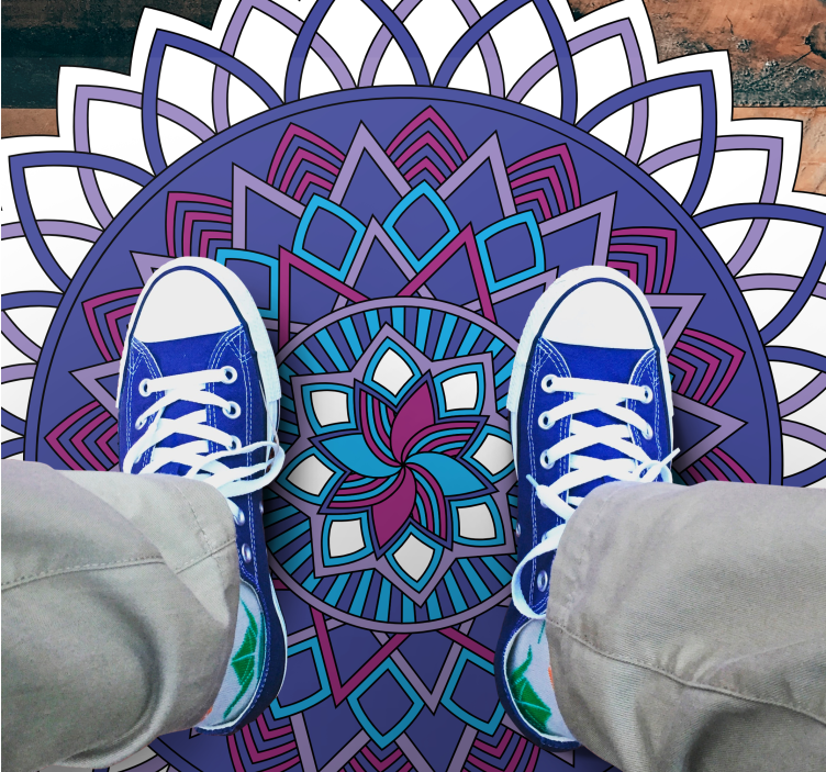 γαλάζιο και μοβ λουλούδι μαντάλα χαλί βινυλίου - TenStickers