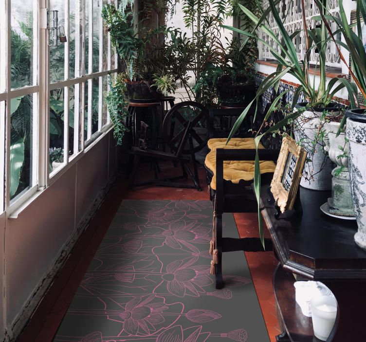 χαλί από λωτό σε γκρι και ροζ λουλούδια - TenStickers