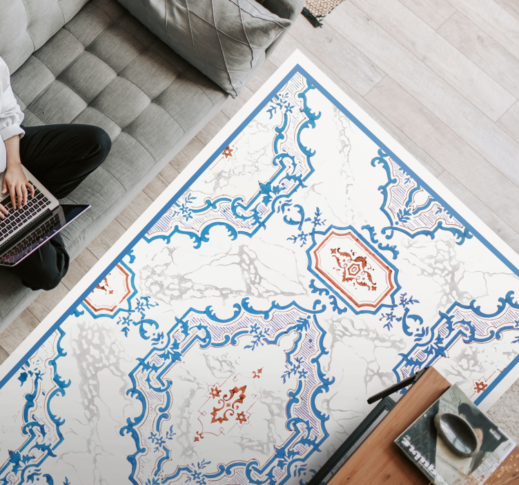 Μαρμάρινο χαλί βινυλίου κομψά μπλε μοτίβα - TenStickers