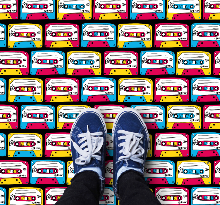 μουσική κασέτα σύμβολα μοτίβο τετράγωνο χαλί βινυλίου - TenStickers