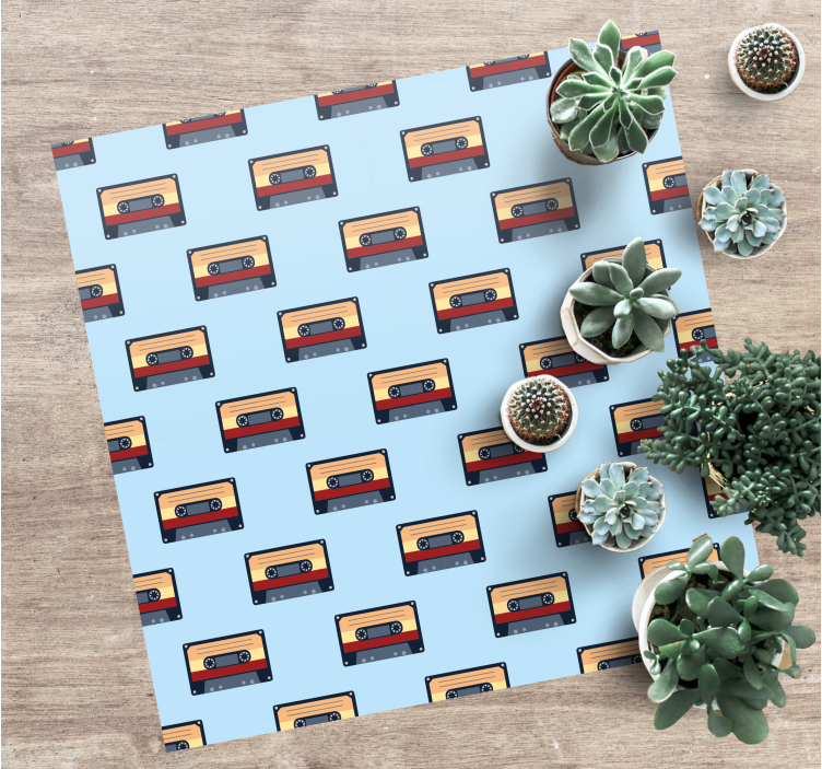 μουσικά σύμβολα ρετρό κασέτες τετράγωνο χαλί βινυλίου - TenStickers