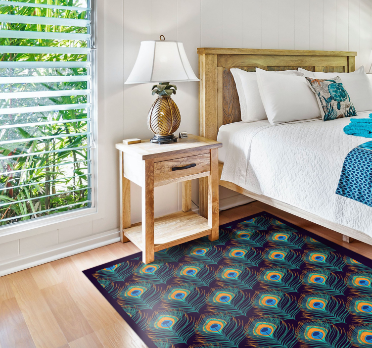 χαλί κρεβατοκάμαρας μοτίβο φτερού παγωνιού - TenStickers