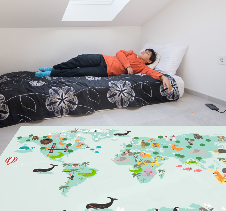 σκανδιναβικό τυρκουάζ worldmap παιδικό χαλί βινυλίου - TenStickers