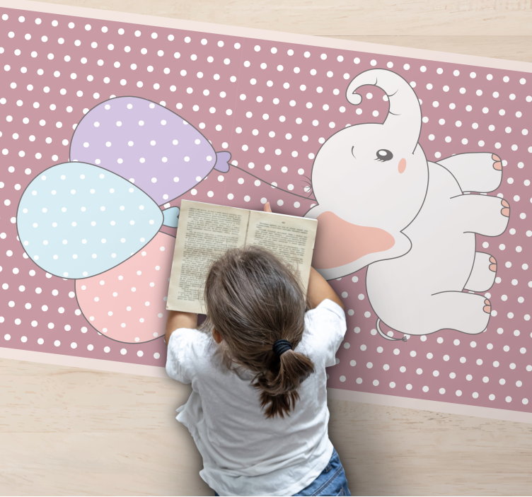 Βινυλιακό χαλί νηπιαγωγείου παιχνίδι με μπαλόνι ελέφαντα - TenStickers