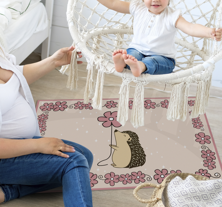 Βινυλιακό χαλί νηπιαγωγείου σκαντζόχοιρος λουλουδάτο - TenStickers