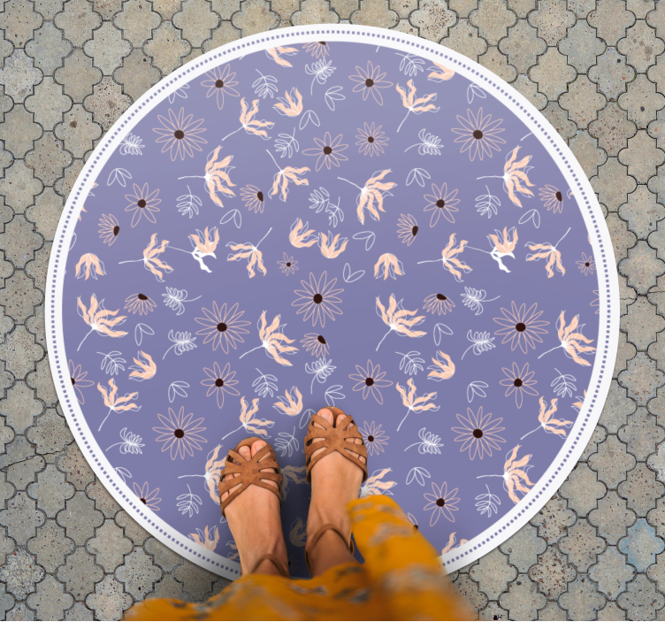 πορτοκαλί και μοβ αφηρημένο λουλούδι κυκλικό χαλί - TenStickers