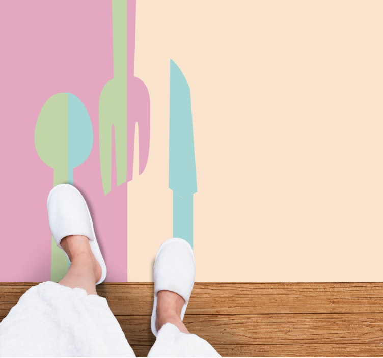 παστέλ χρώματα σκεύη πλακάκια δαπέδου κουζίνας - TenStickers