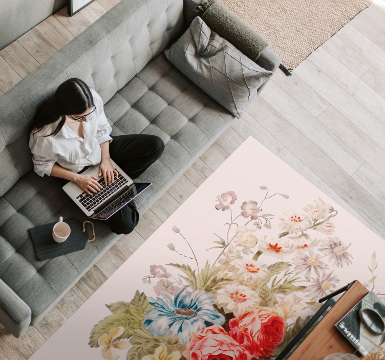 παιωνία μπουκέτο λουλουδάτο χαλί διακόσμηση - TenStickers