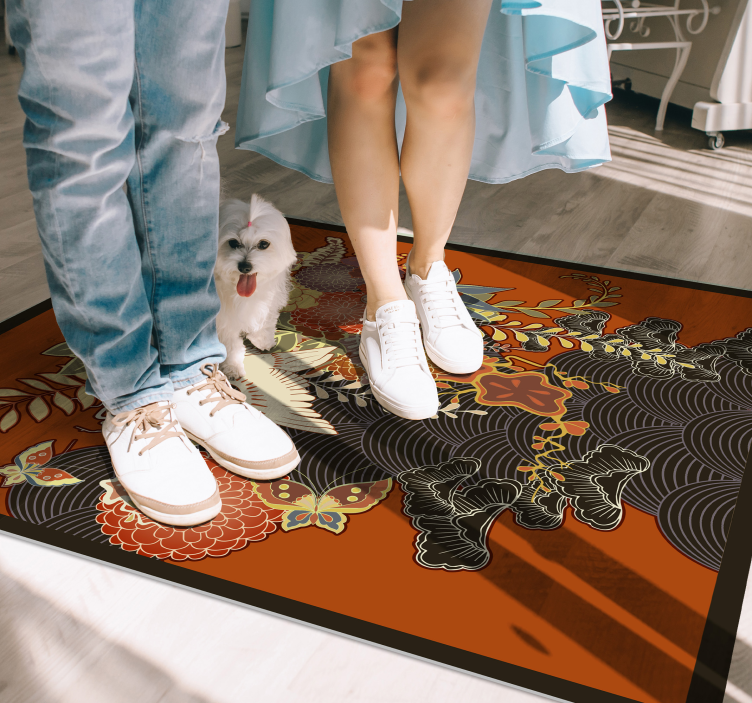 παιωνία κιμονό μοτίβο λουλουδάτο χαλί - TenStickers