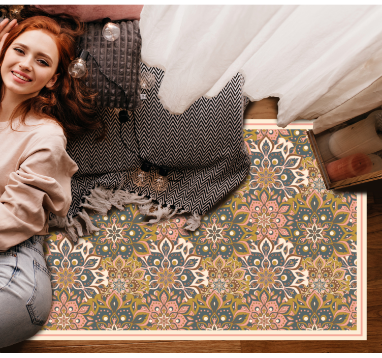 ροζ, καφέ και μπλε χαλί μάνταλα boho βινυλίου - TenStickers