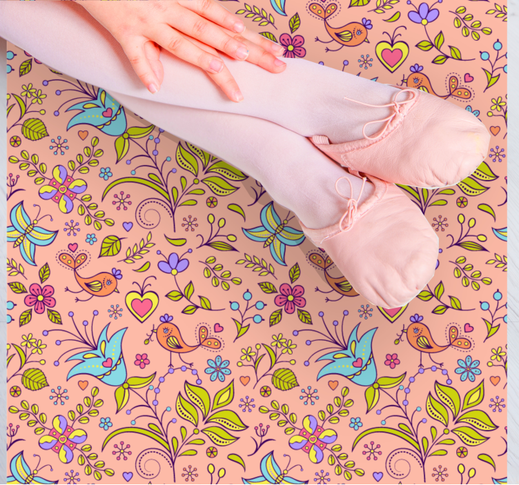 ροζ φύλλα και πεταλούδες τετράγωνο χαλί βινυλίου - TenStickers