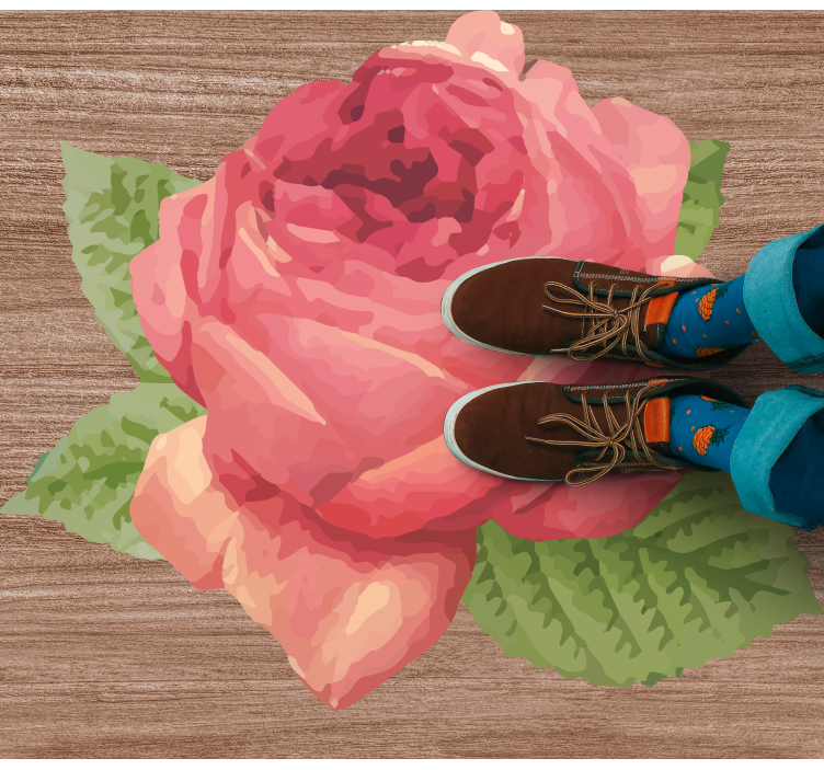 ροζ τριαντάφυλλο με φύλλα χαλί από βινύλιο - TenStickers