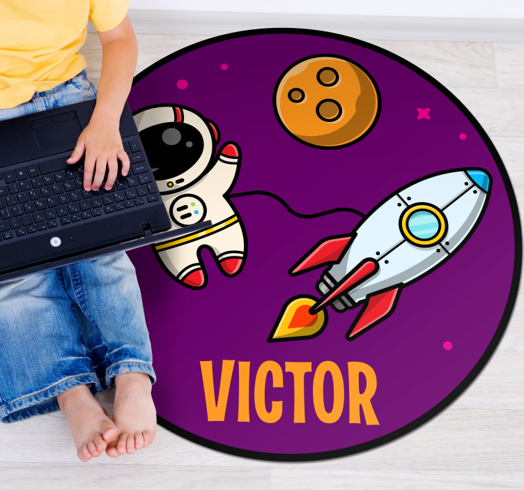 πλανήτες και κοσμοναύτης σε μωβ προσαρμοσμένο χαλί - TenStickers