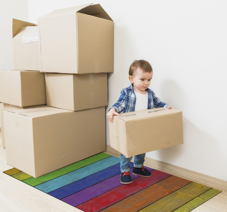 χαλί βινυλίου ουράνιου τόξου - ρίγες από ξύλο - TenStickers