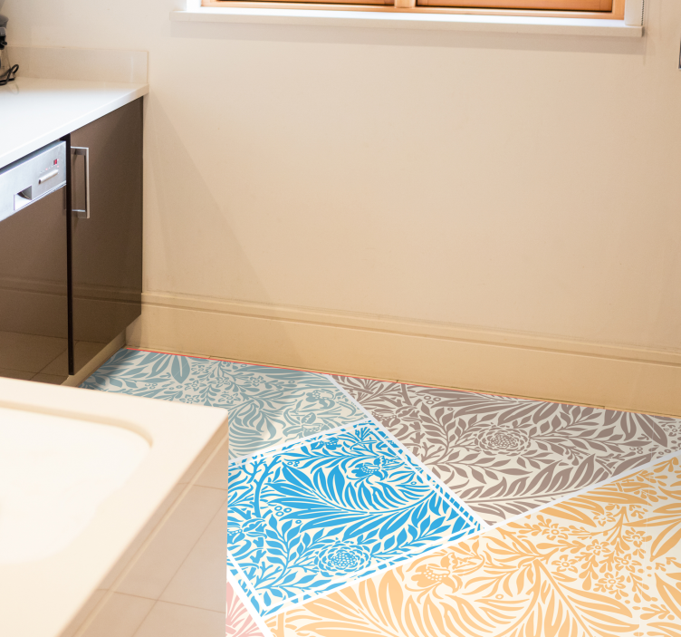 ρετρό πολύχρωμα φύλλα πλακάκια δαπέδου κουζίνας - TenStickers