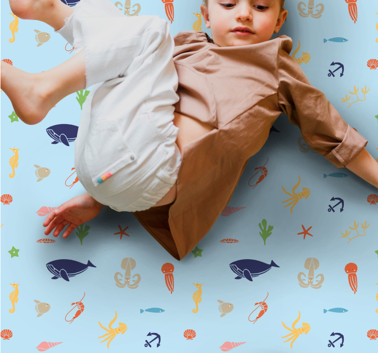 θαλάσσια ζώα σε γαλάζιο παιδικό χαλί βινυλίου - TenStickers