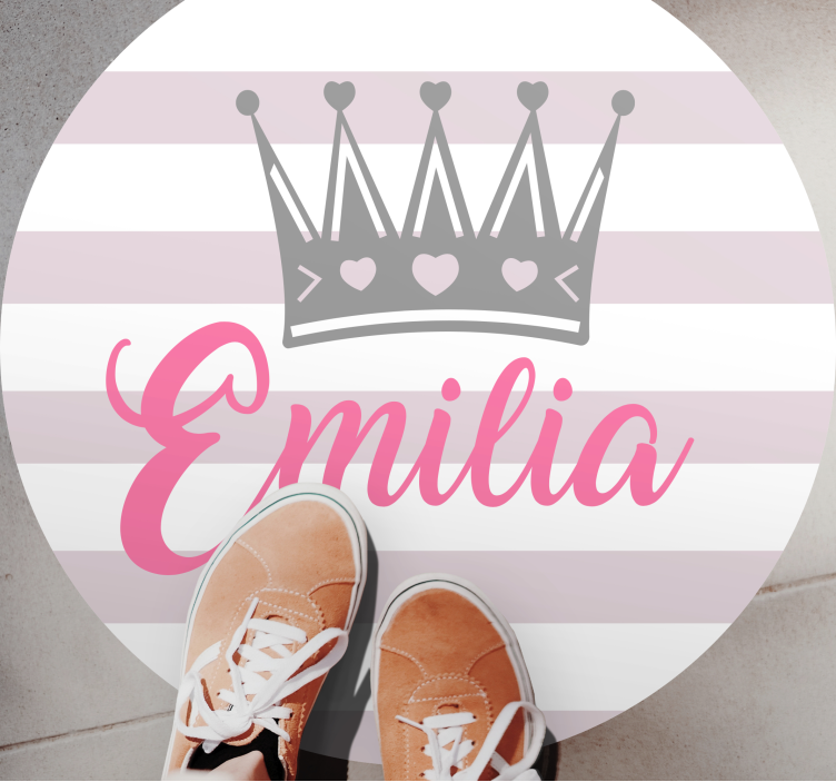 ασημένιο στέμμα με ροζ όνομα εξατομικευμένο χαλάκι - TenStickers