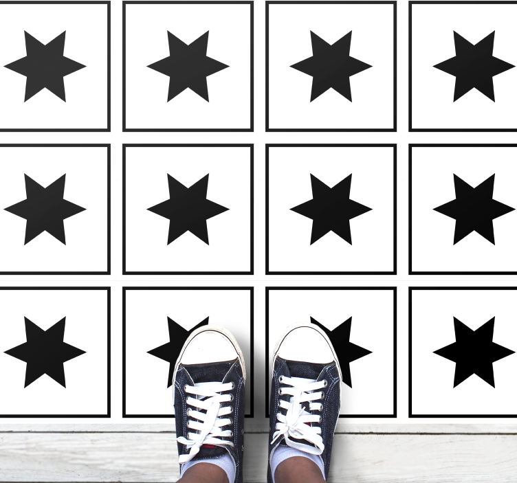 σχέδιο αστέρια βινυλιακό χαλί ασπρόμαυρο μοτίβο - TenStickers