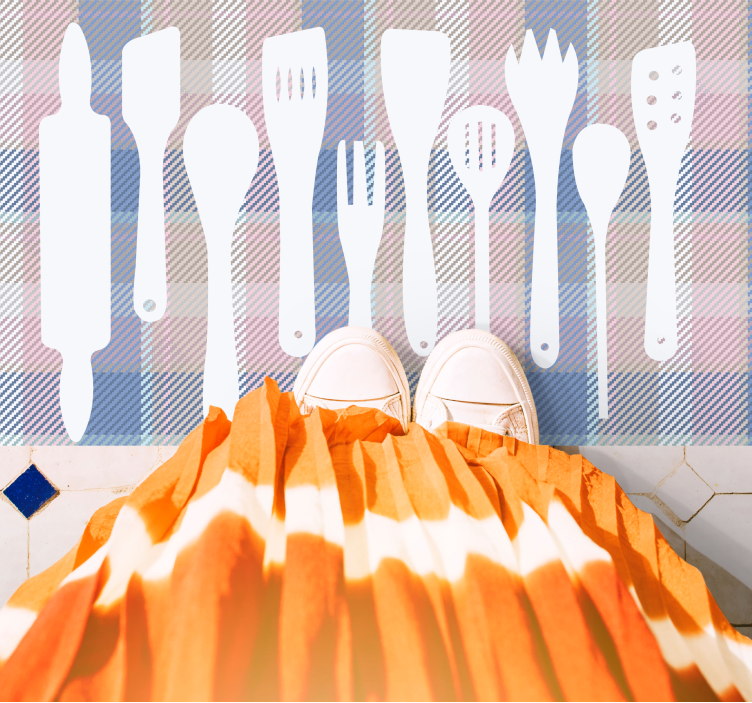 μοτίβο ταρτάν με σκεύη μοντέρνο χαλί - TenStickers