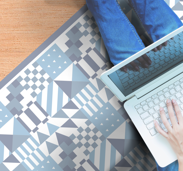 xαλί βινυλίου με εφέ πλακιδίων μπλε γεωμετρικά μοτίβα - TenStickers