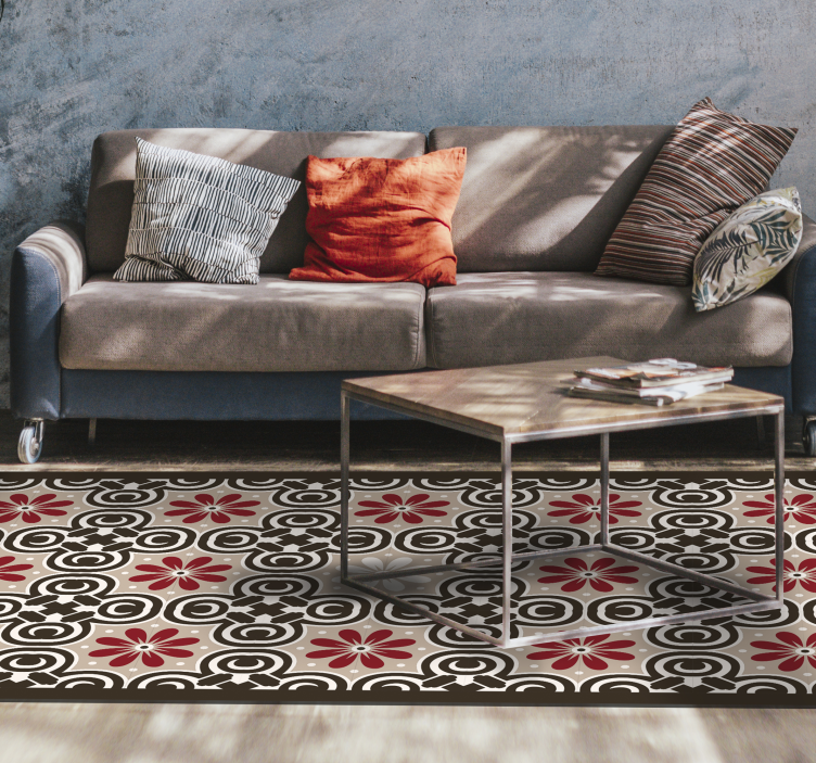 xαλί βινυλίου με εφέ πλακιδίων κυκλικά μοτίβα λουλουδιών - TenStickers