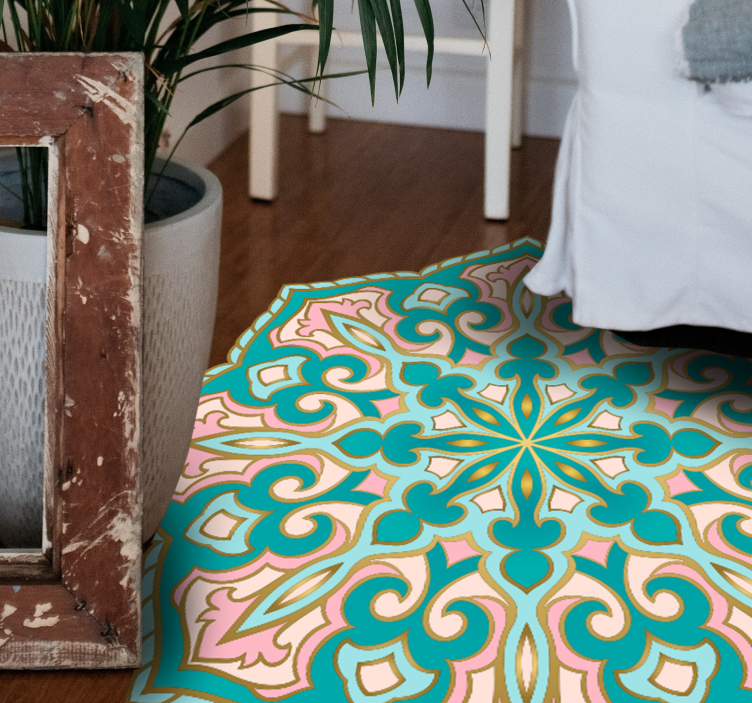 τυρκουάζ και ροζ χαλί από βινύλιο μάνταλα - TenStickers