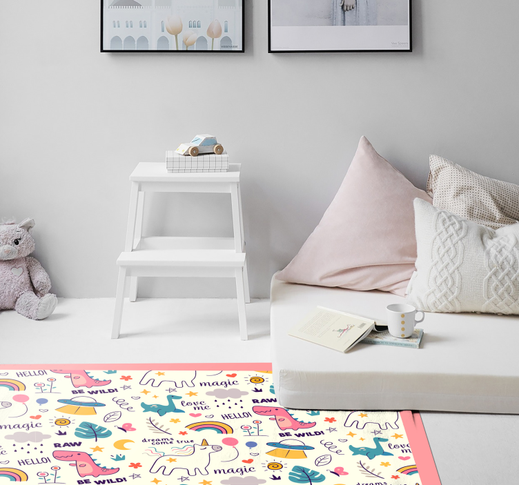 μονόκεροι χαρούμενο μαγικό μοτίβο χαλί βινυλίου - TenStickers